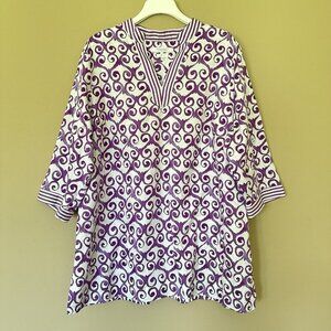 Foxcroft Wrinkle Free Tunic Top Purple 18W Women 3/4 Sleeve V-neck 100% Cotton